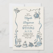 Invitation Illustrations dessinées à la main Mariage rétro fa (Devant)