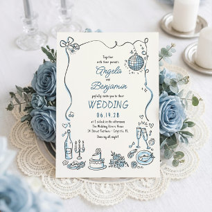 Invitation Illustrations dessinées à la main Mariage rétro fa