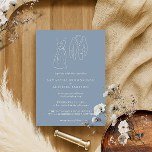 Invitation Illustrations élégantes en beige et bleu dessinées