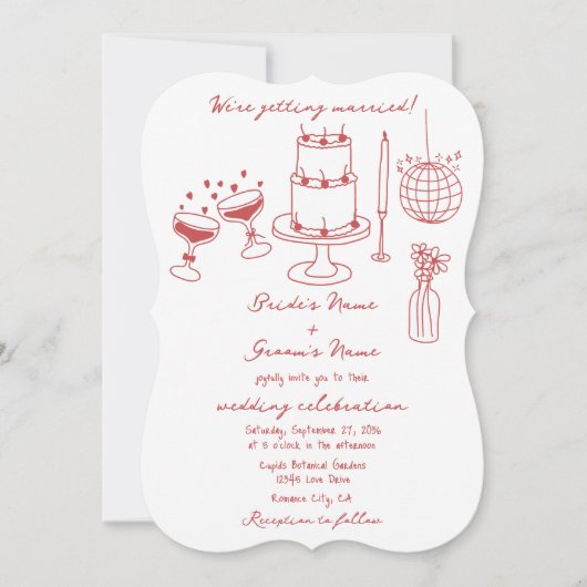 Invitation Illustrations faites à la main Doodles Maroon Mari (Devant)