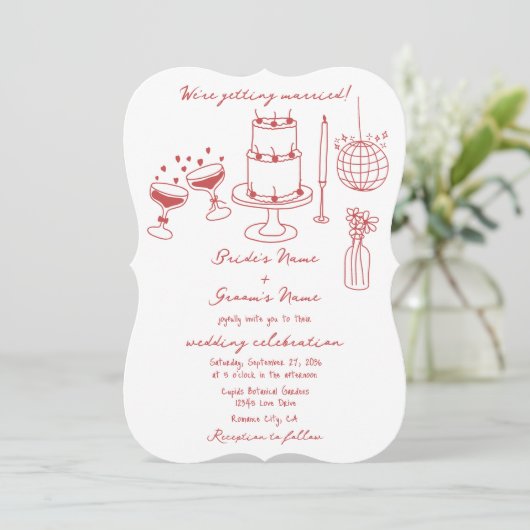 Invitation Illustrations faites à la main Doodles Maroon Mari (Debout devant)