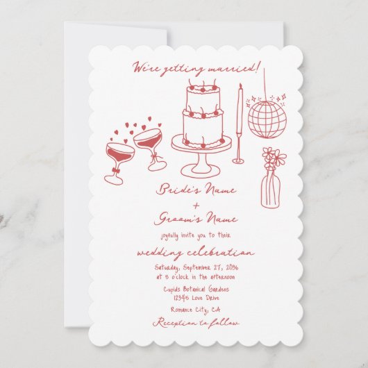 Invitation Illustrations faites à la main Doodles Maroon Mari (Devant)