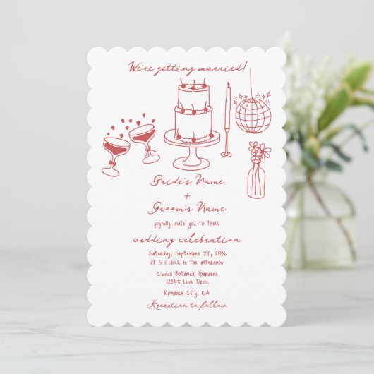 Invitation Illustrations faites à la main Doodles Maroon Mari (Debout devant)