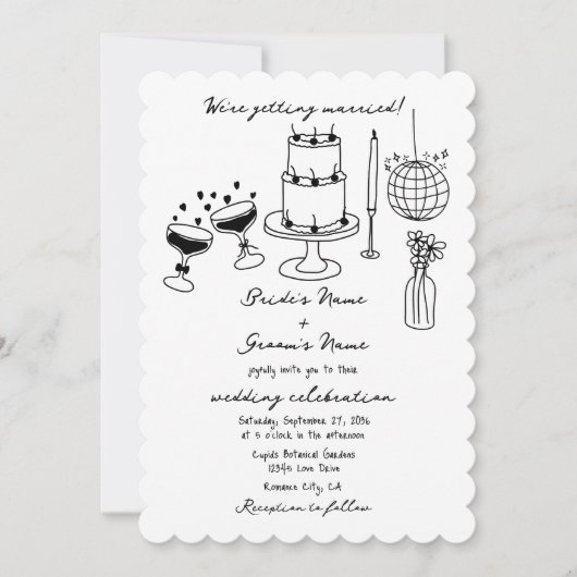 Invitation Illustrations noires dessinées à la main Doodles M (Devant)