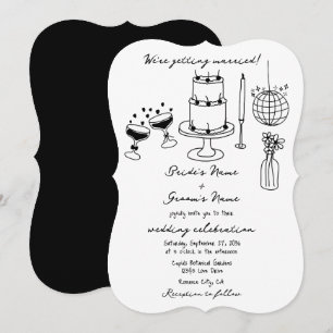 Invitation Illustrations noires dessinées à la main Doodles M