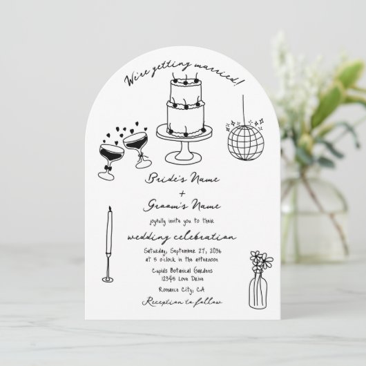 Invitation Illustrations noires dessinées à la main Doodles M (Debout devant)