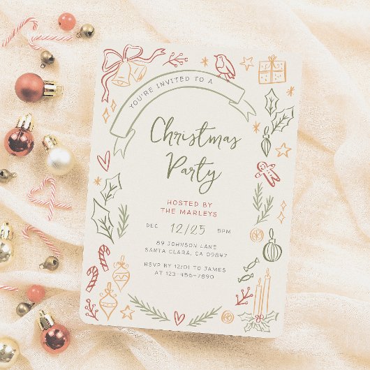 Invitation Illustrations rétro de Whimsical Noël