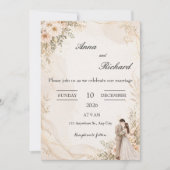 Invitation Illustrée Couple & Fleurs Roses Clair (Devant)