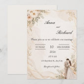Invitation Illustrée Couple & Fleurs Roses Clair (Devant / Derrière)