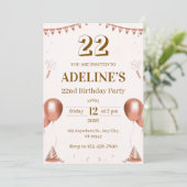 Invitation illustrée d'anniversaire 22 ans Rose Go (Debout devant)