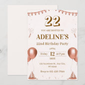 Invitation illustrée d'anniversaire 22 ans Rose Go (Devant / Derrière)