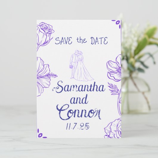 Invitation illustrée de sauvegarde de la date (Debout devant)