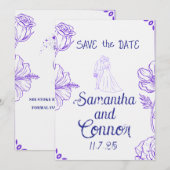 Invitation illustrée pour Sauvegarder la Date (Devant / Derrière)