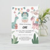 Invitation Illustrer art, couleur pastel Dinosaure anniversai (Debout devant)