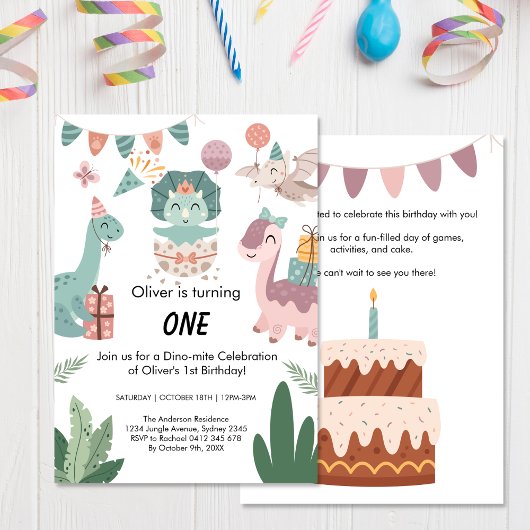 Invitation Illustrer art, couleur pastel Dinosaure anniversai