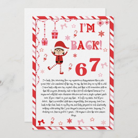 Invitation I'm back Elves Letter - Elf Welcome letter card (Devant / Derrière)