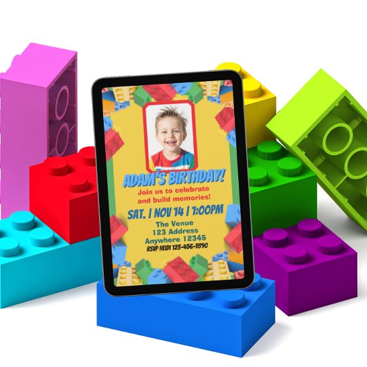 Invitation Image d'anniversaire de construction de blocs pour