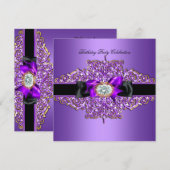 Invitation Image de bijoux violets et dorés pour fête d'anniv (Devant / Derrière)