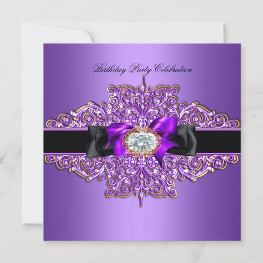 Invitation Image de bijoux violets et dorés pour fête d'anniv (Devant)
