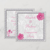 Invitation Image de bling de diamants floral damasqué Engagem (Devant / Derrière)