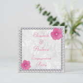 Invitation Image de bling de diamants floral damasqué Engagem (Debout devant)
