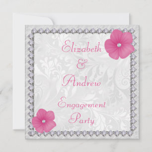 Invitation Image de bling de diamants floral damasqué Engagem