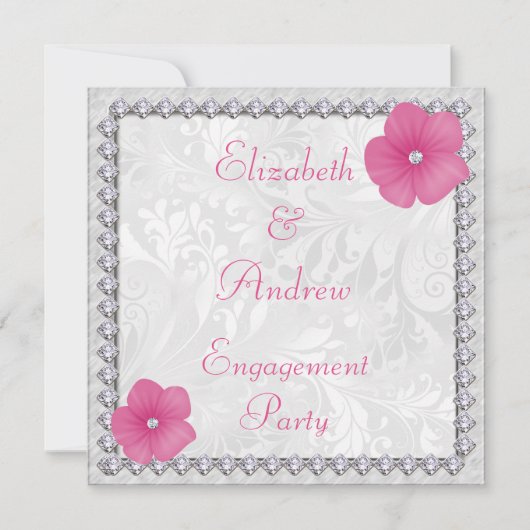 Invitation Image de bling de diamants floral damasqué Engagem (Devant)