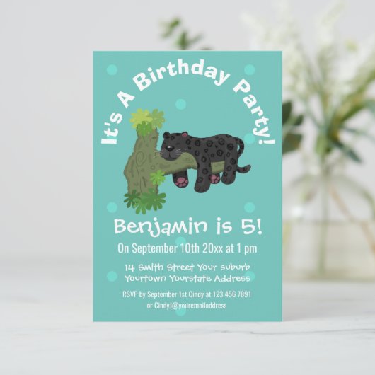 Invitation Image de dessin animé de chat en panthère noire ja (Debout devant)