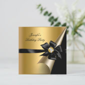 Invitation Image de diamant à arc noir or pour fête d'anniver (Debout devant)
