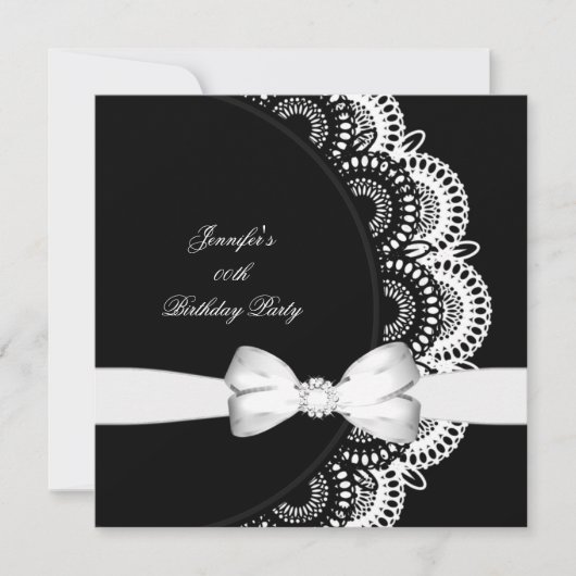 Invitation Image de diamant noir et blanc pour fête d'anniver (Devant)