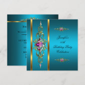 Invitation Image de fête d'anniversaire or rose lilas sarcell (Devant / Derrière)