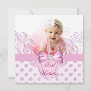 Invitation Image de fille pour fête de 1er anniversaire avec