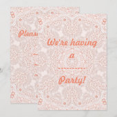 Invitation Image de fond en tissu dentelle blanche et corail (Devant / Derrière)