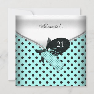 Invitation Image de nœud à pois noir et sarcelle pour 21e ann