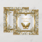 Invitation Image de papillon en dentelle dorée et blanche pou (Devant / Derrière)