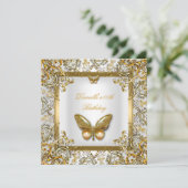 Invitation Image de papillon en dentelle dorée et blanche pou (Debout devant)