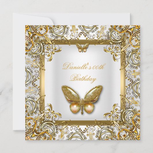 Invitation Image de papillon en dentelle dorée et blanche pou (Devant)