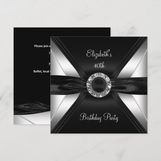 Invitation Image diamant 30e anniversaire noir blanc argent (Devant / Derrière)