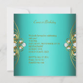Invitation Image Diamant Or Bleu Aqua Élégant (Dos)
