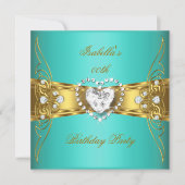 Invitation Image Diamant Or Bleu Aqua Élégant (Devant)