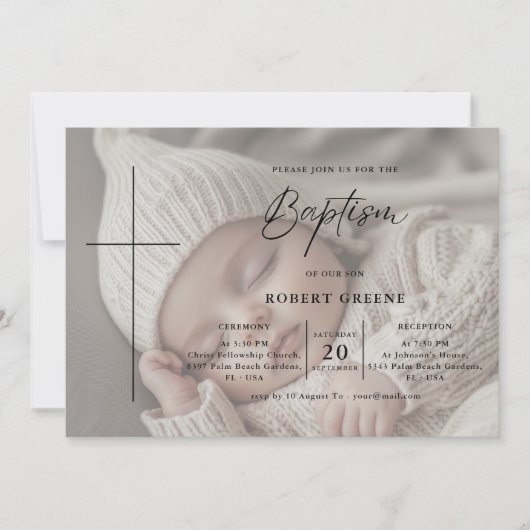 Invitation Image superposition Script Genre Baptême neutre (Devant)