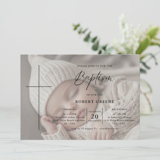 Invitation Image superposition Script Genre Baptême neutre (Debout devant)
