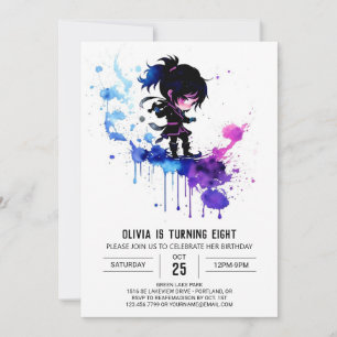 Invitation Imaginaire Adorable Ninja Digital Girl Anniversair
