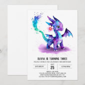 Invitation Imaginaire aquarelle Dragon Digital Girl Anniversa (Devant / Derrière)