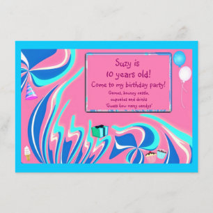 Invitation Imaginaire bleu, rose et d'aqua