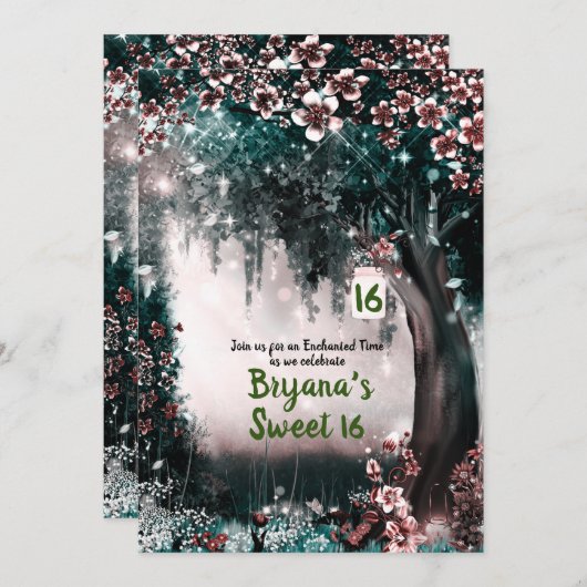 Invitation Imaginaire Bois Enchantée Blush Forest Sweet 16 (Devant / Derrière)