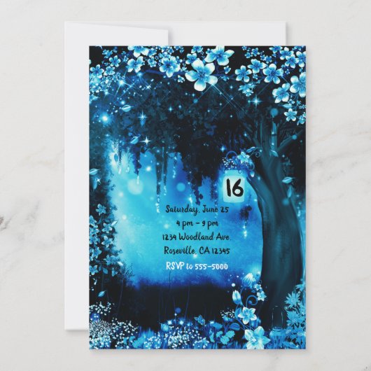 Invitation Imaginaire Bois Enchantée Forêt Bleue Douce 16 (Dos)