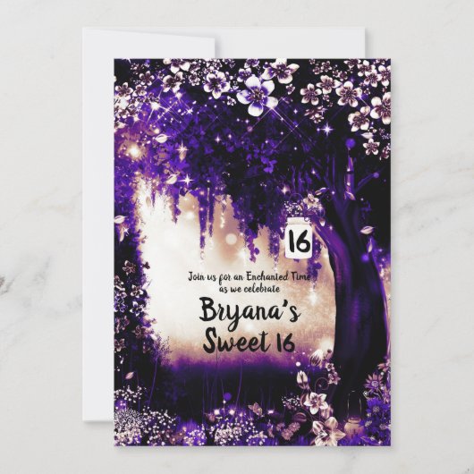 Invitation Imaginaire Bois Enchantée Purple Forest Sweet 16 (Devant)