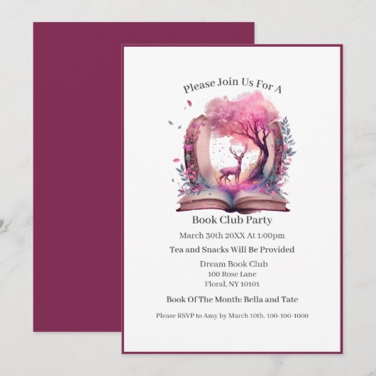 Invitation Imaginaire Book Lover, Book Club (Devant / Derrière)