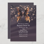 Invitation Imaginaire Butterfly Gold Sparkle Party (Devant / Derrière)
